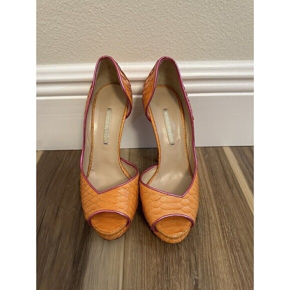 Nicholas Kirkwood Platform Heels EU 36.5 Orange Snakeskin - Picture 2 of 16